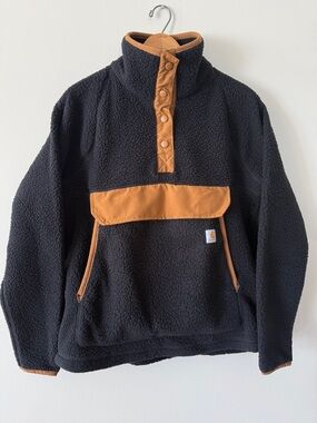 Carhartt Black Sherpa Pullover with Brown Trim Medium NWOT